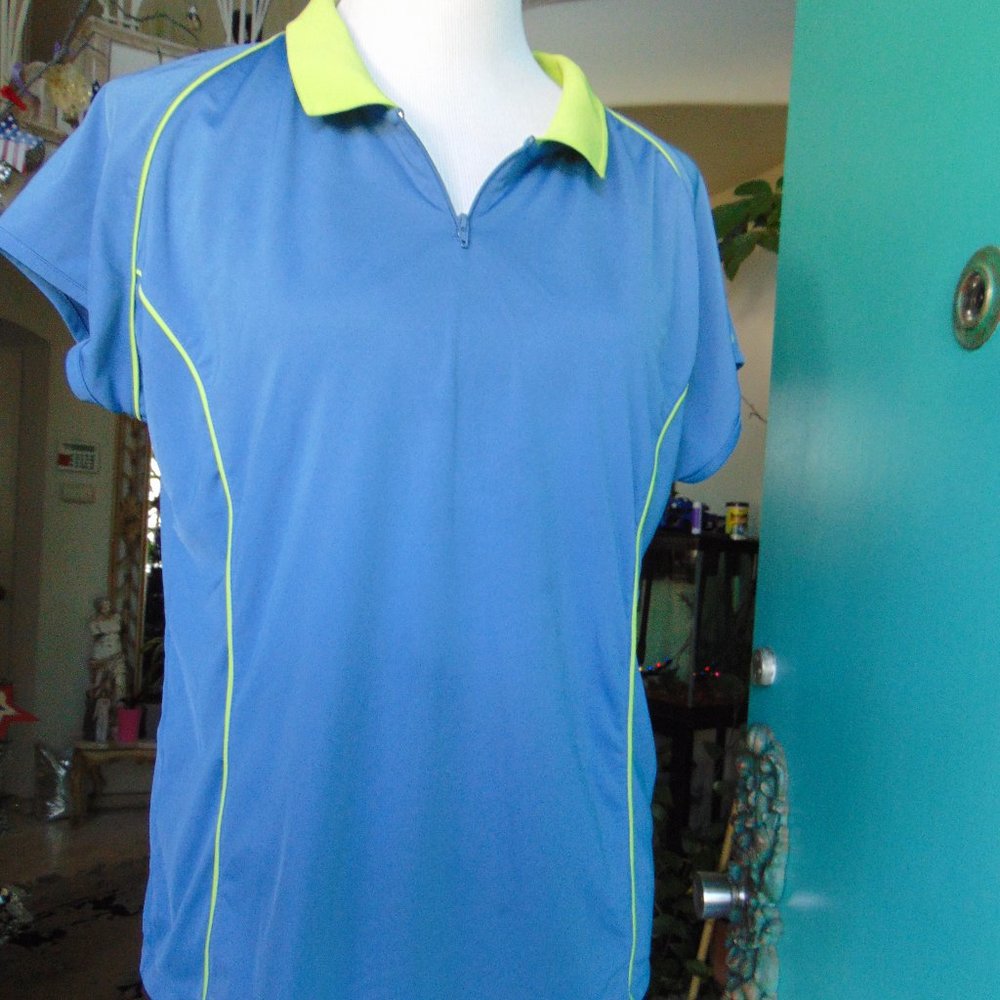 Women's Wilson Hyper Tek System Polo Shirt Short Sleeve Blue 1/4 Zip Top XL